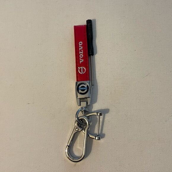 Volvo Logo Key Fob Keychain in Red Leather NWT - Picture 2 of 4